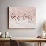 Boss Lady Rose Gold Marble Blush Pink Glitter Faux Canvas Print<br><div class="desc">Empower your space with this chic and glamorous canvas print. Featuring the bold phrase "Boss Lady" in a stylish script, accented by a luxurious rose gold marble texture and shimmering blush pink glitter, this artwork is a statement piece for the modern woman. Perfect for your office, bedroom, or any space...</div>