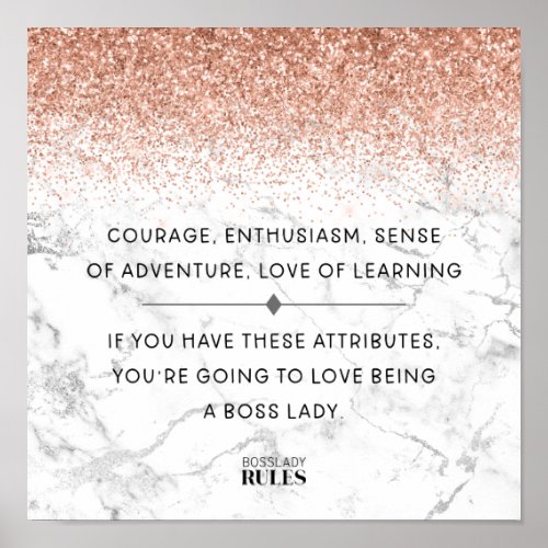 Boss Lady Rose Gold Marble Motivational Quote Poster
