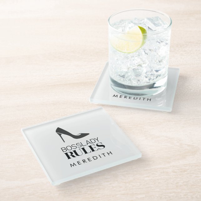 Boss Lady Rules Logo Personalized Glass Coaster (Angled)