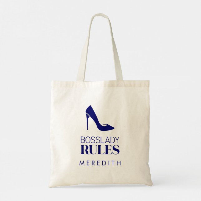 Boss Lady Rules Stiletto Logo Navy Tote Bag (Back)