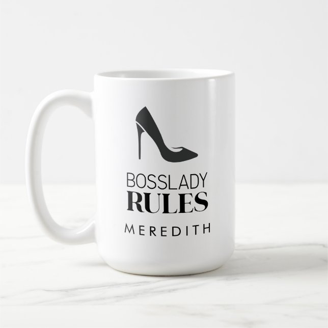 Boss Lady Rules Stiletto Logo Personalized Coffee Mug (Left)