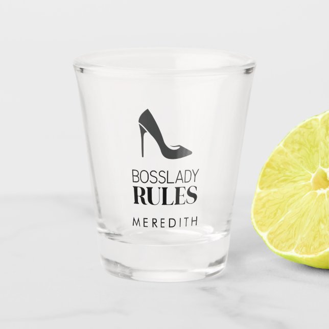 Boss Lady Rules Stiletto Logo Personalized Shot Glass (Front)