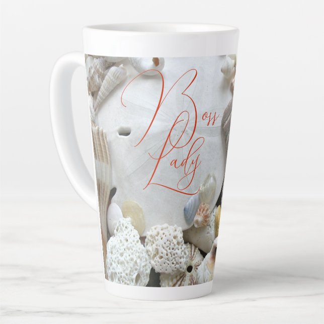 Boss Lady Sand Dollar Seashells Latte Mug (Left Angle)