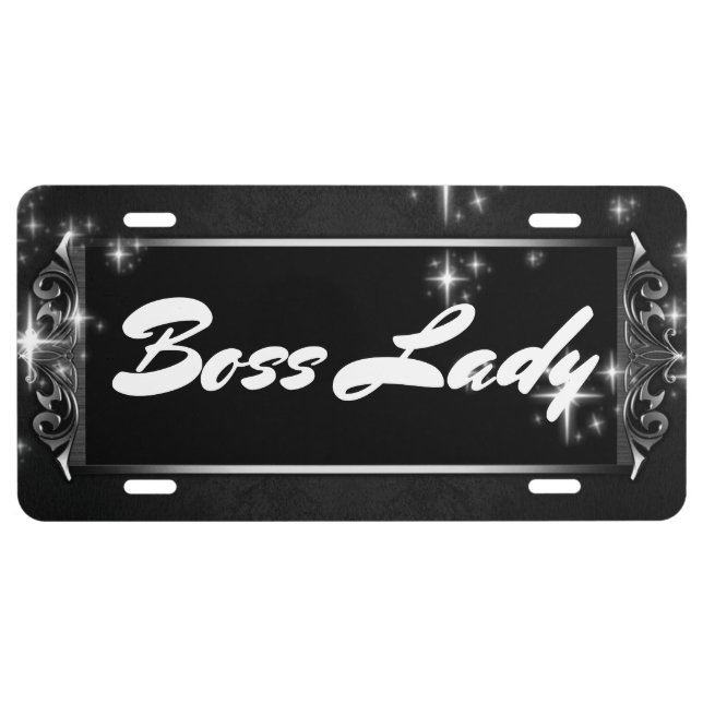 Boss Lady Sparkle Aluminum License Plate (Front)