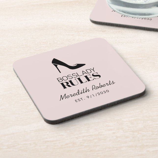 Boss Lady Stiletto Logo Blush Personalized Beverage Coaster (Left Side)