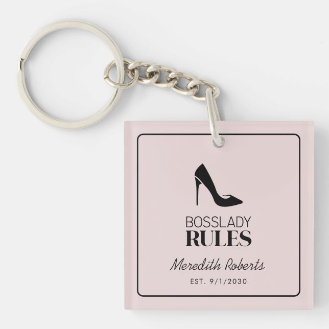 Boss Lady Stiletto Logo Blush Personalized Keychain (Front)