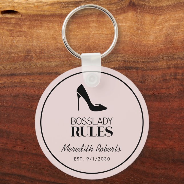 Boss Lady Stiletto Logo Blush Personalized Keychain (Back)