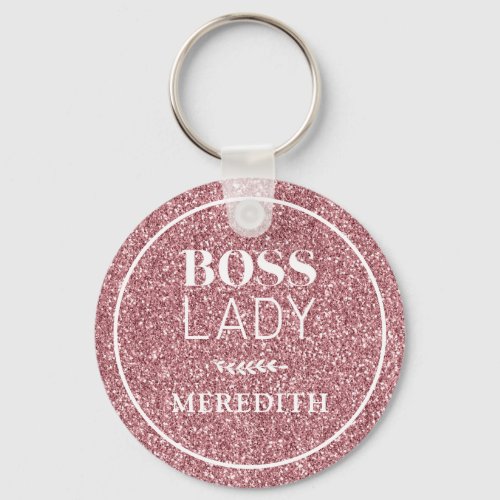 Boss Lady Trendy Girly Pink Glitter Personalized Keychain