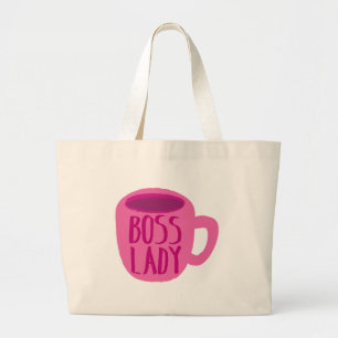 BOSS lady with a pink coffee cup Large Tote Bag