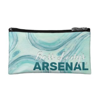 Boss Lady's Arsenal Mint Aqua Teal Geode Waves Cosmetic Bag