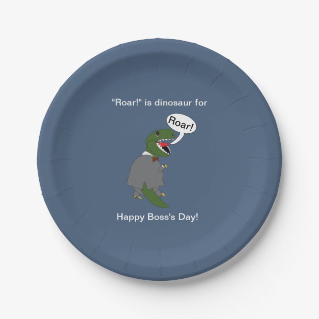 Boss Male Dinosaur Funny Boss's Day Personalize Paper Plates (Front)