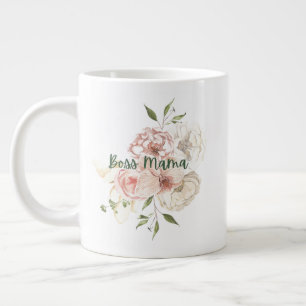 Boss Mama Floral, Pink & Grey Tote Bag Giant Coffee Mug