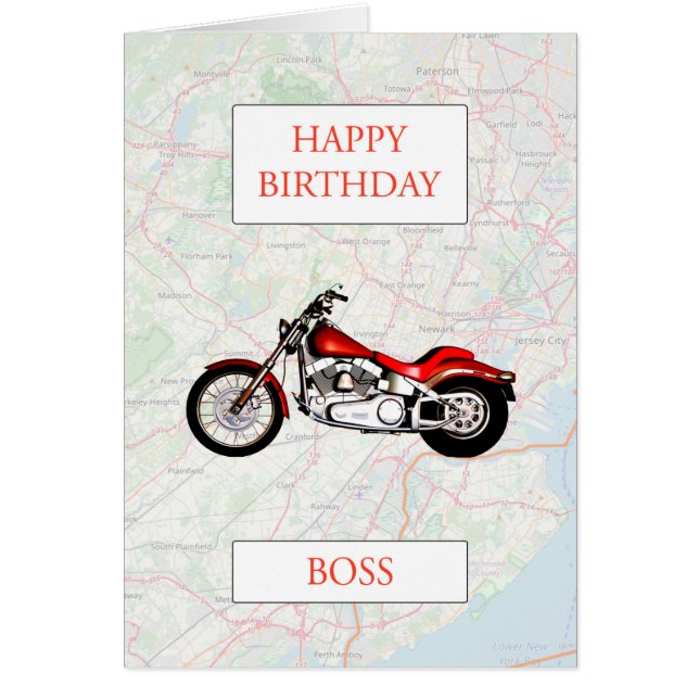 Boss Map and Motorbike Birthday Cards (Front)