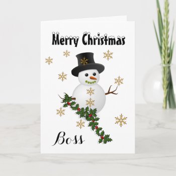 Boss - Merry Christmas - Snowman/holly Holiday Card by SmudgeArtGreetings at Zazzle