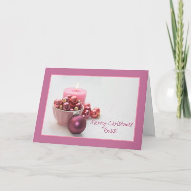 Boss merry christsmas  pink ornaments christmas ca holiday card (Front)