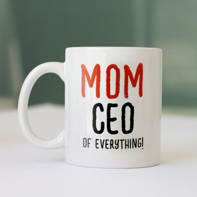 Boss Mom | Dad Funny Modern Red Black Typography  Two-Tone Coffee Mug (Creator Uploaded)