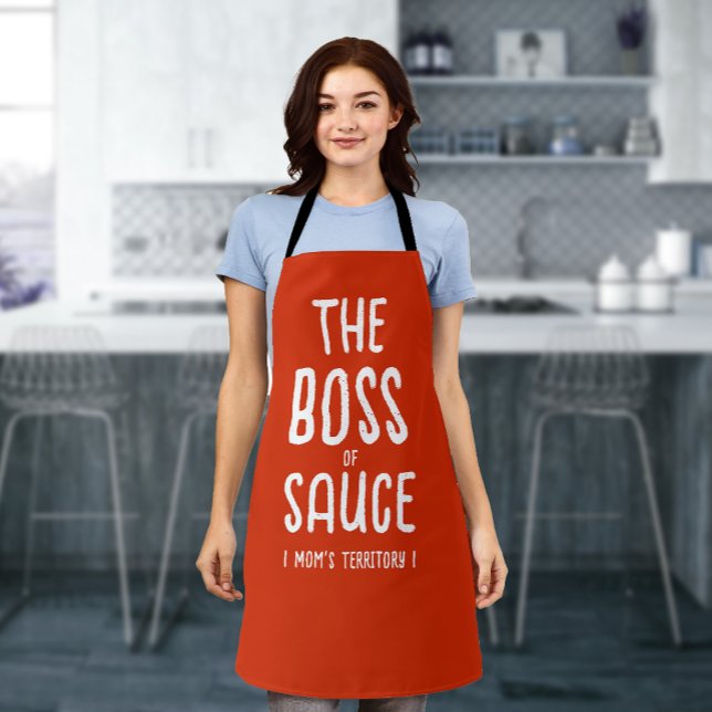 Boss Mom Red And White Kitchen Modern Bold Typo Apron (Creator Uploaded)