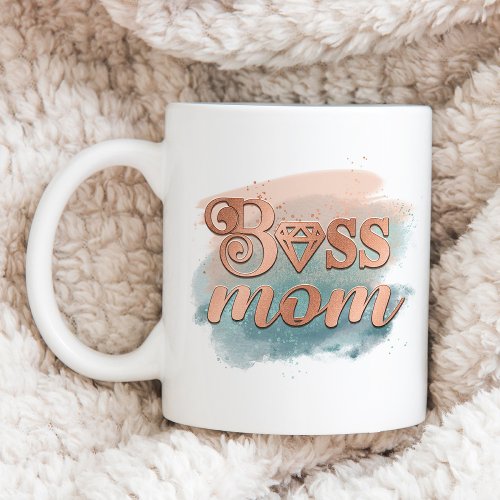 Boss Mom Trendy Copper Teal Watercolor Typography  Coffee Mug