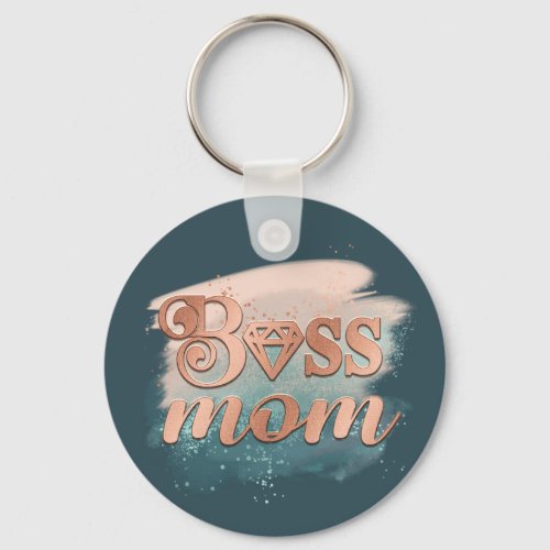 Boss Mom Trendy Copper Teal Watercolor Typography  Keychain