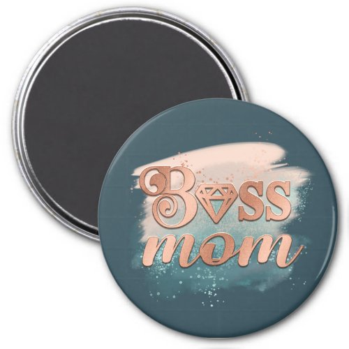 Boss Mom Trendy Copper Teal Watercolor Typography  Magnet