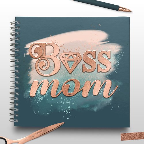 Boss Mom Trendy Copper Teal Watercolor Typography Notebook