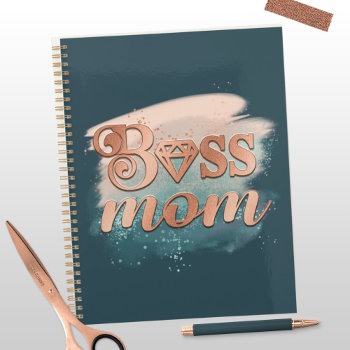 Boss Mom Trendy Copper Teal Watercolor Typography  Planner by GraphicBrat at Zazzle
