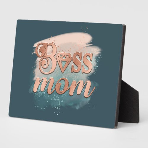 Boss Mom Trendy Copper Teal Watercolor Typography  Plaque