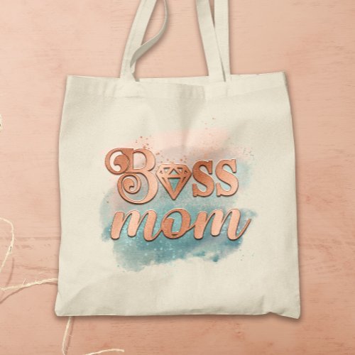 Boss Mom Trendy Copper Teal Watercolor Typography  Tote Bag