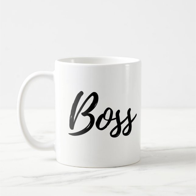 Boss Mug, Simple, Modern script Coffee Mug (Left)