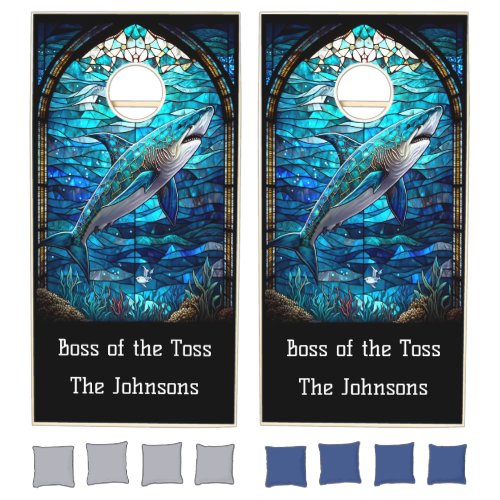 Boss of the Toss Stained Glass Shark Cornhole Set