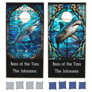 Boss of the Toss Stained Glass Two Sharks Cornhole Set