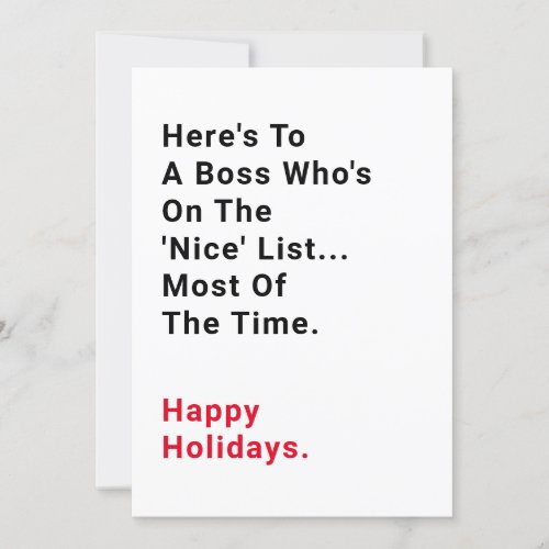 Boss on the Nice List Funny Sayings Holiday Card