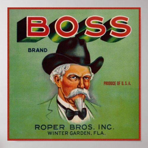 Boss Oranges packing label Poster