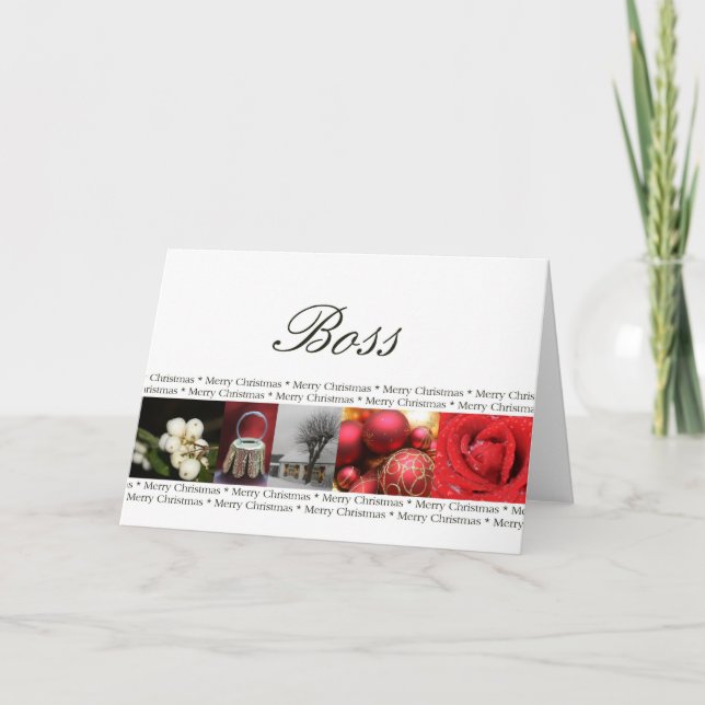 Boss red, black & white Winter collage Holiday Card (Front)