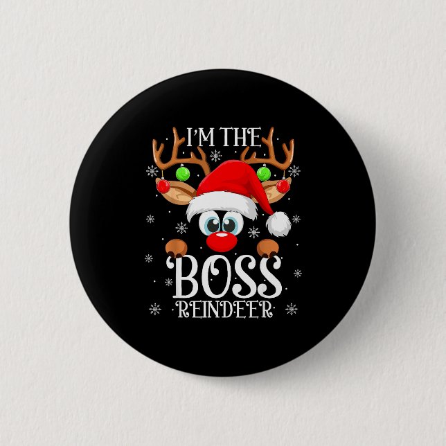 Boss Reindeer Christmas Family Matching Group Funn Button (Front)