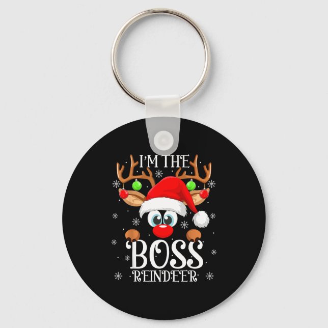 Boss Reindeer Christmas Family Matching Group Funn Keychain (Front)
