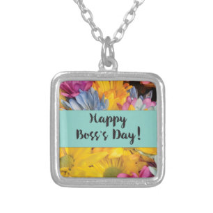 Boss’s Day Thanks Gerbera Daisies Silver Plated Necklace