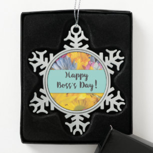 Boss’s Day Thanks Gerbera Daisies Snowflake Pewter Christmas Ornament