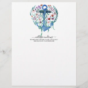 Boss Sea Quote Anchor Flowers Leaves Watercolor Letterhead