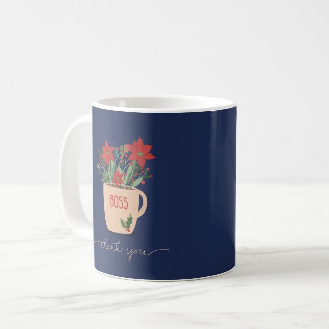 Boss Thank You at Christmas Poinsettias Coffee Mug (Front Left)