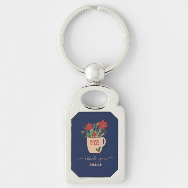 Boss Thank You at Christmas Poinsettias Keychain (Front)