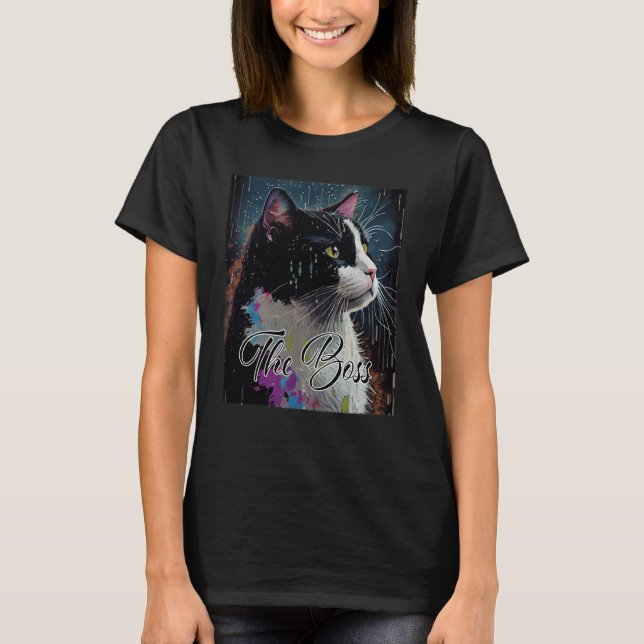 Boss Tuxedo Cat  for Mom Dad T-Shirt (Front)