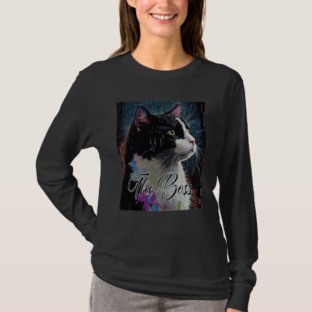 Boss Tuxedo Cat  for Mom Dad T-Shirt (Front)