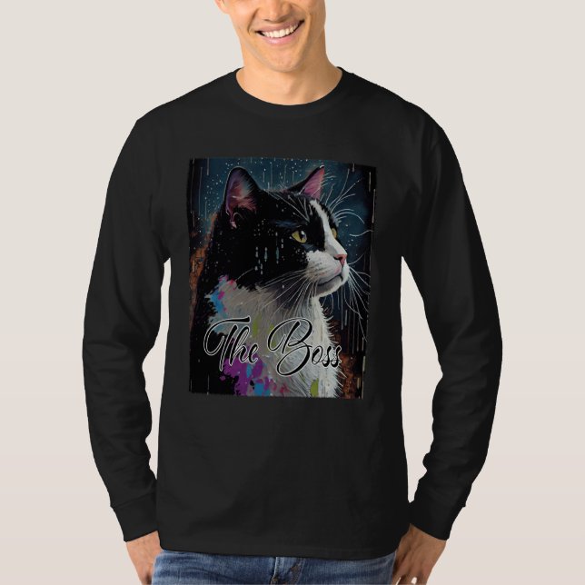 Boss Tuxedo Cat  for Mom Dad T-Shirt (Front)