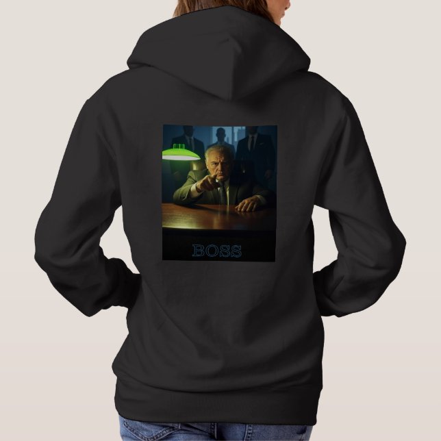 Boss w text women black hooded sweatshirt back (Back)