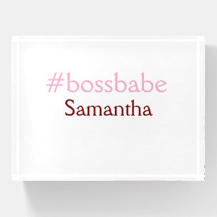 Bossbabe hashtag light pink add name girl boss paperweight