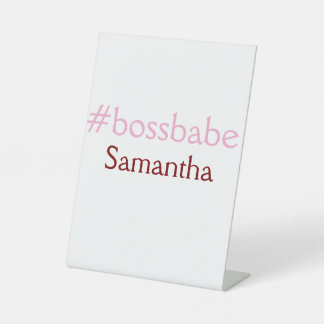 Bossbabe hashtag light pink add name girl boss pedestal sign