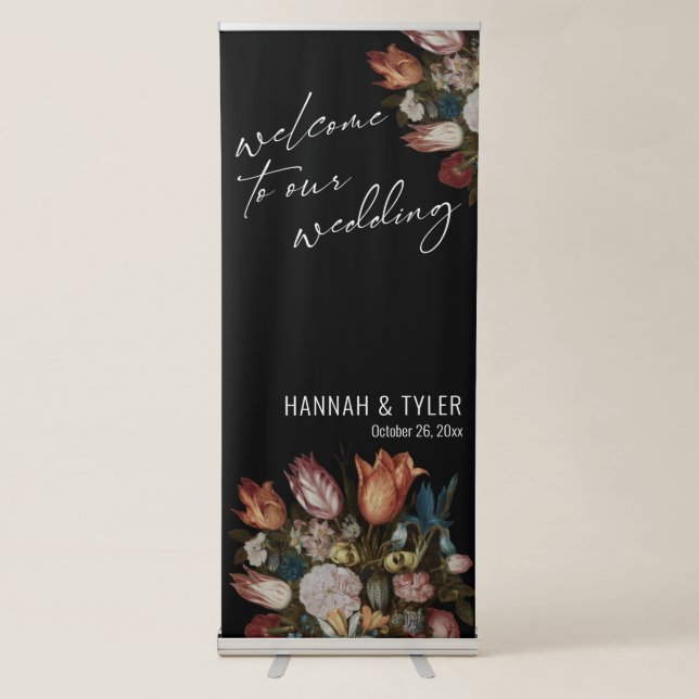 Bosschaert Floral Painting, Welcome to Our Wedding Retractable Banner (Front)