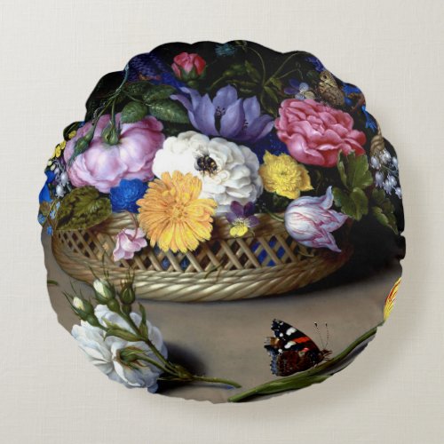 Bosschaert Flower Still Life Insects Dutch Art Rou Round Pillow