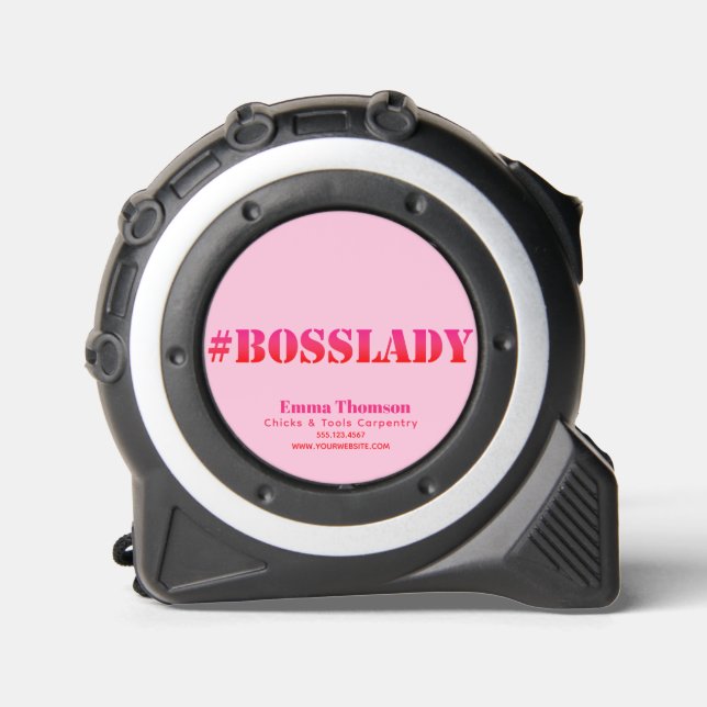 #BossLady - Fun Quote Pink & Red Ombre Tape Measure (Front)